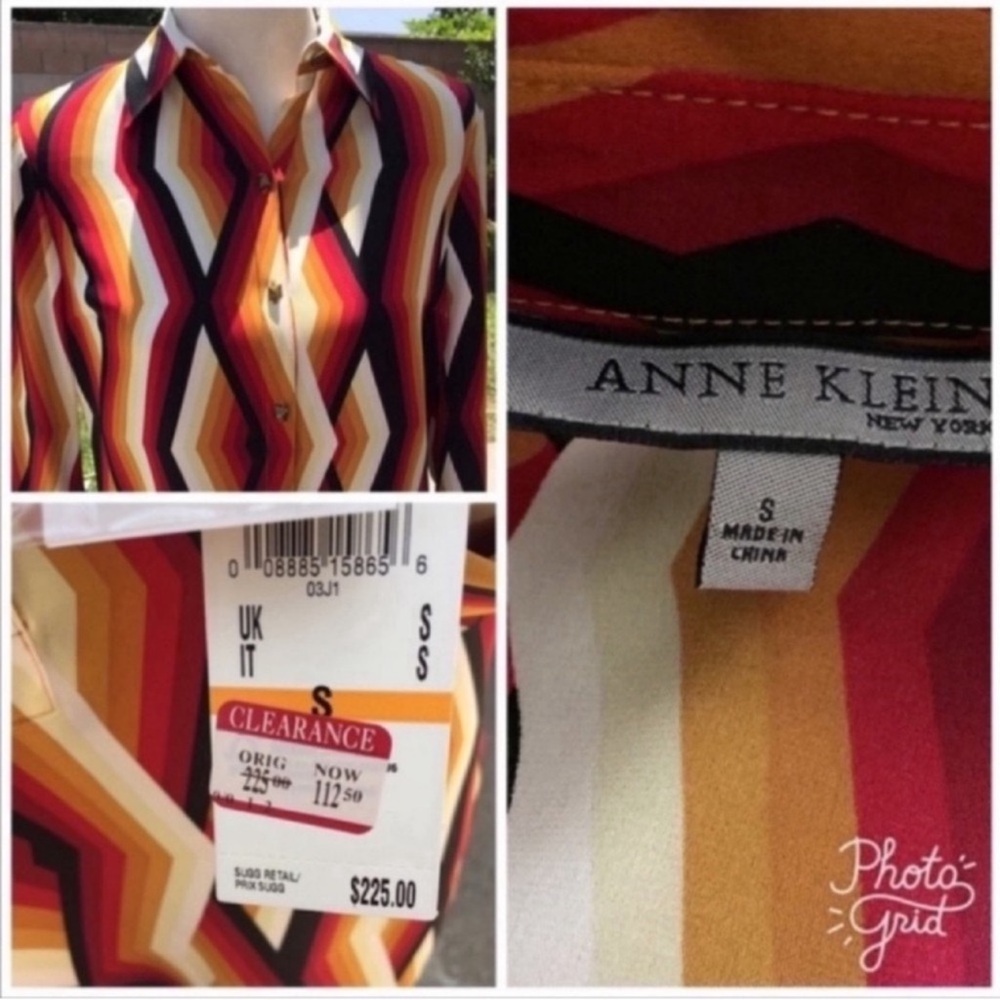 Anne Klein Red and Orange Geometric Top - Picture 7 of 8
